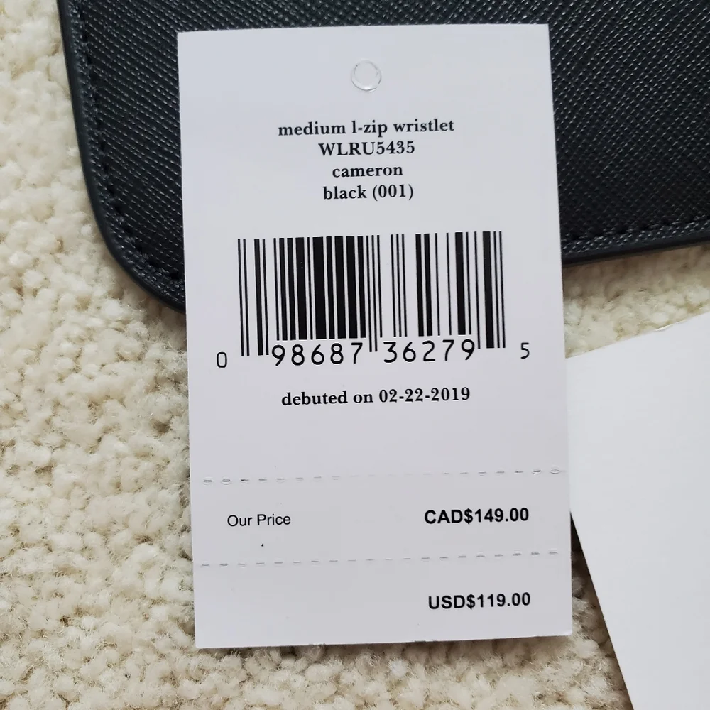 NWT Kate Spade Black Medium L-Zip Cameron Wristlet